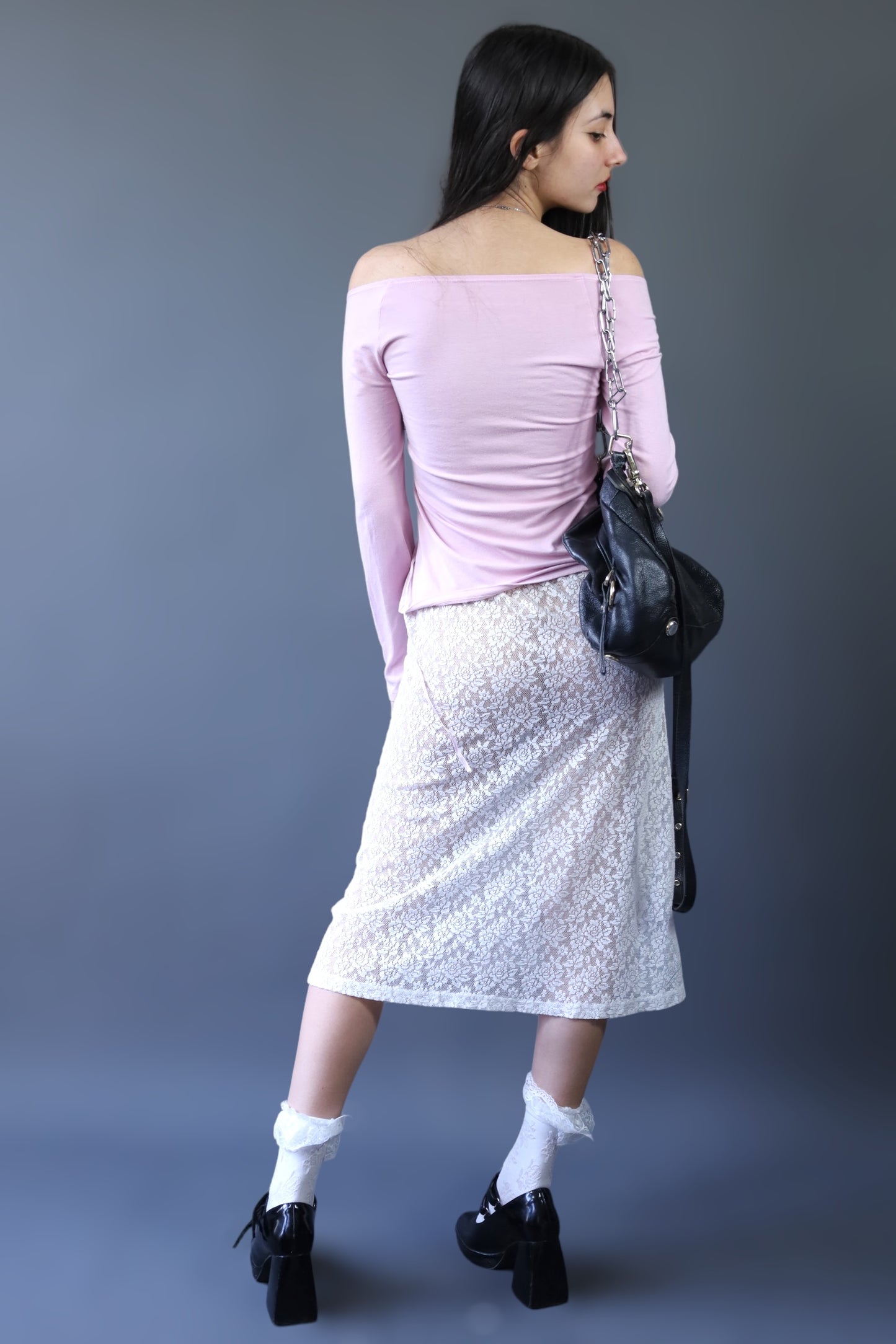 Top off shoulder rose à rubans