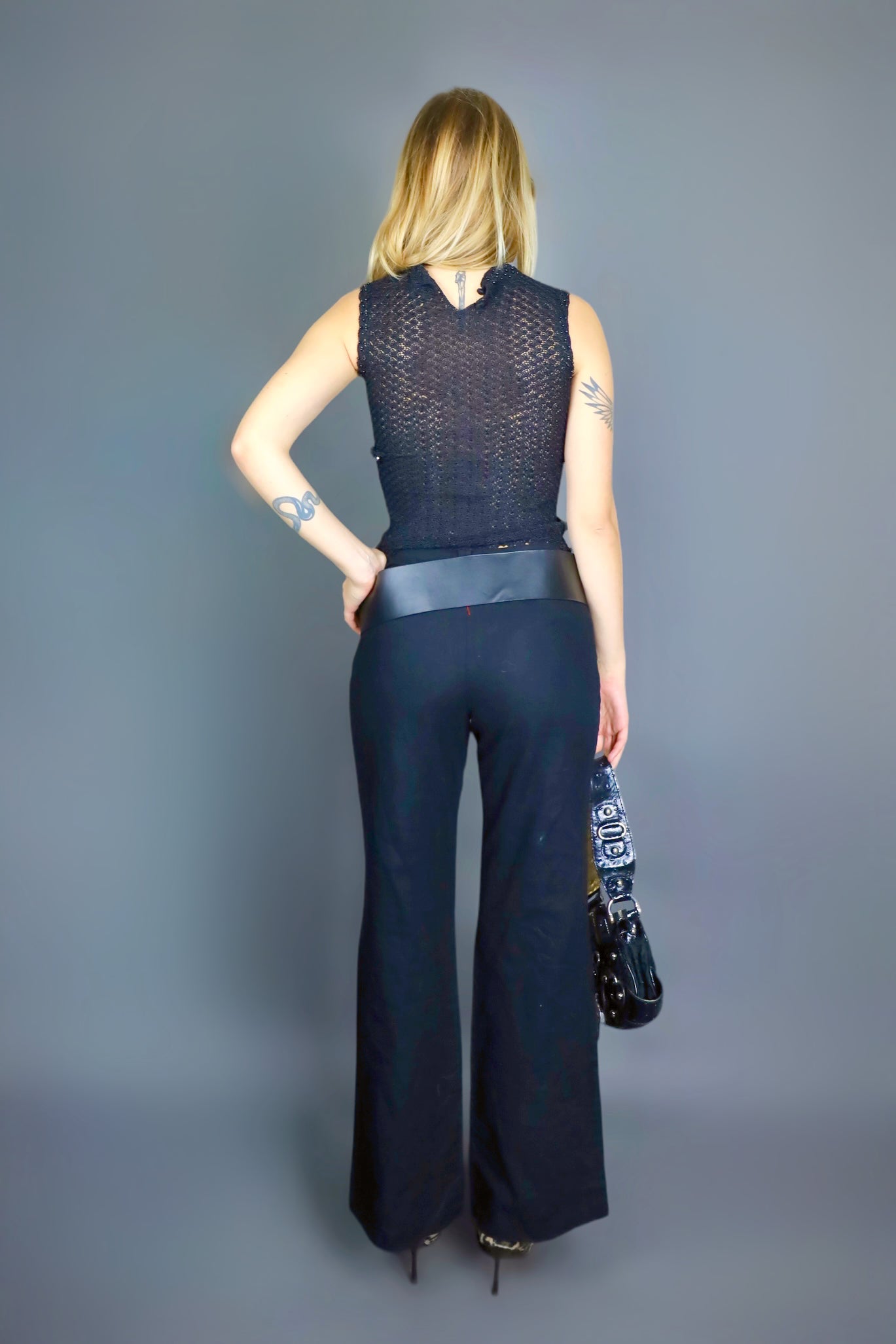 Pantalon flare noir en lin