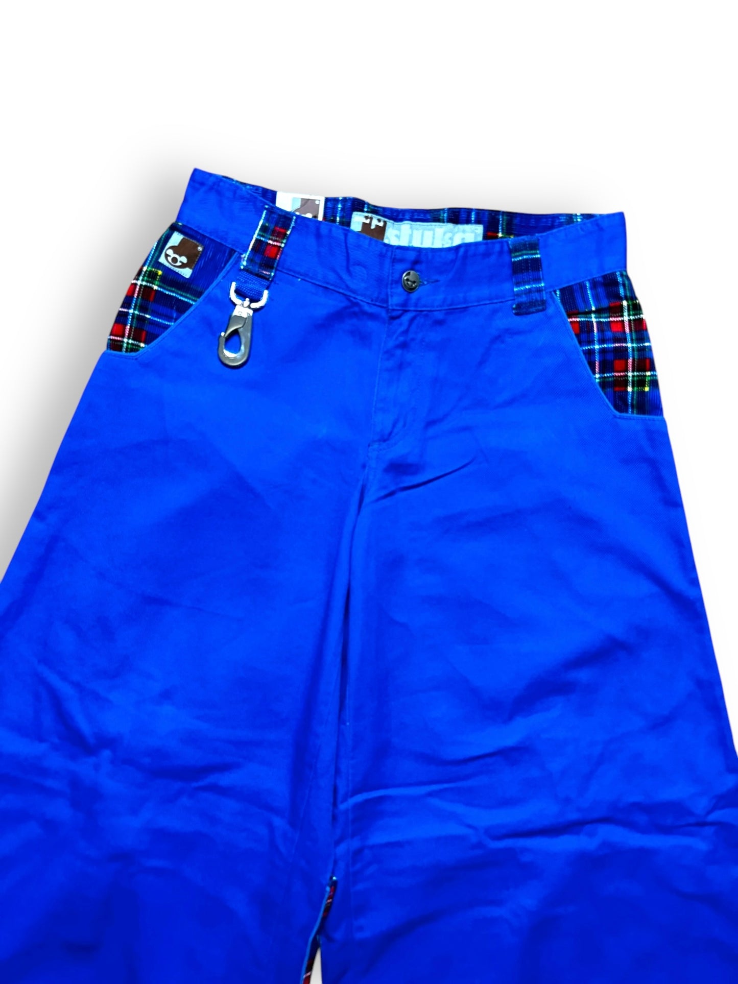 Pantalon baggy bleu et tartan deadstock