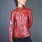 Veste de biker en similicuir bordeaux