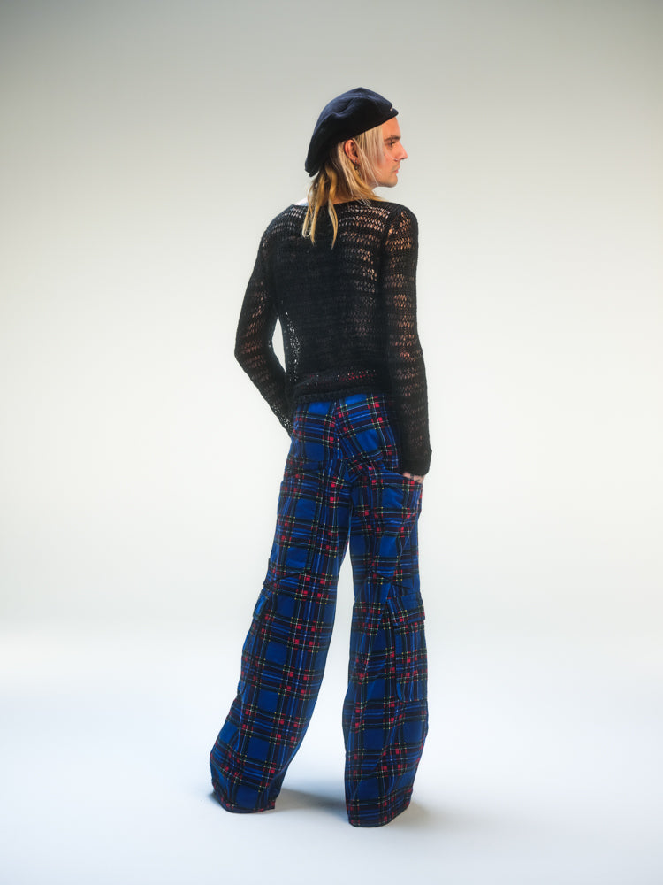 Pantalon baggy tartan bleu deadstock