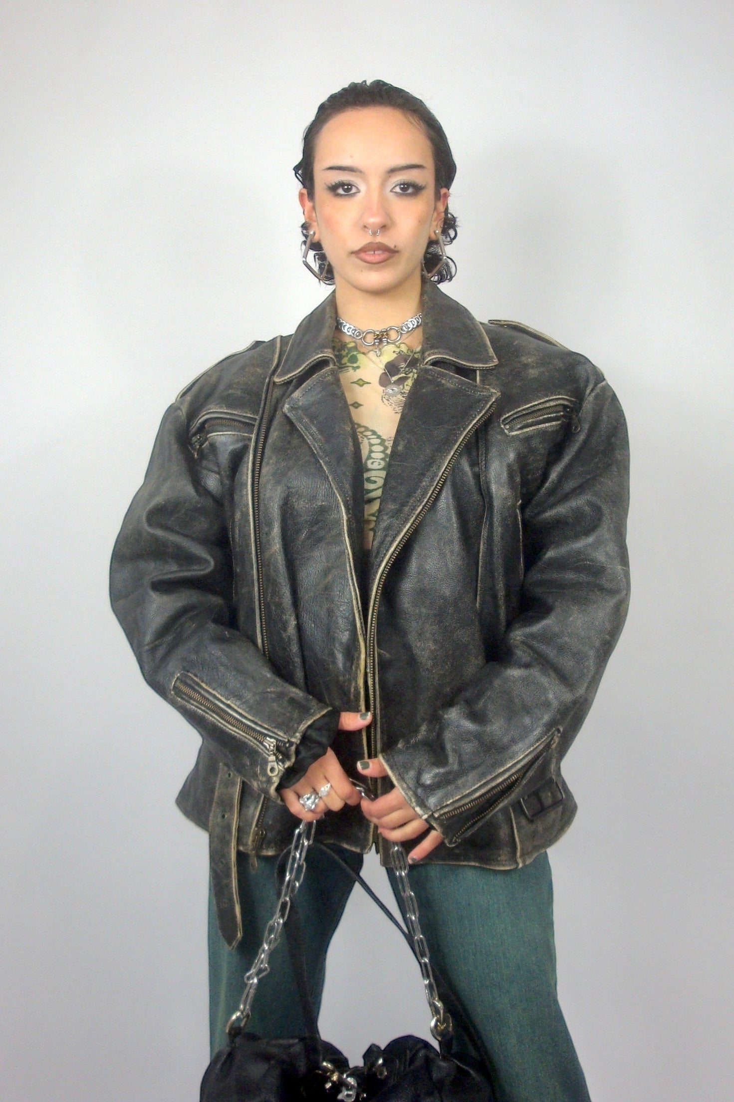 Veste oversize en cuir patiné