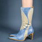 Botte pointues en cuir beige et bleu