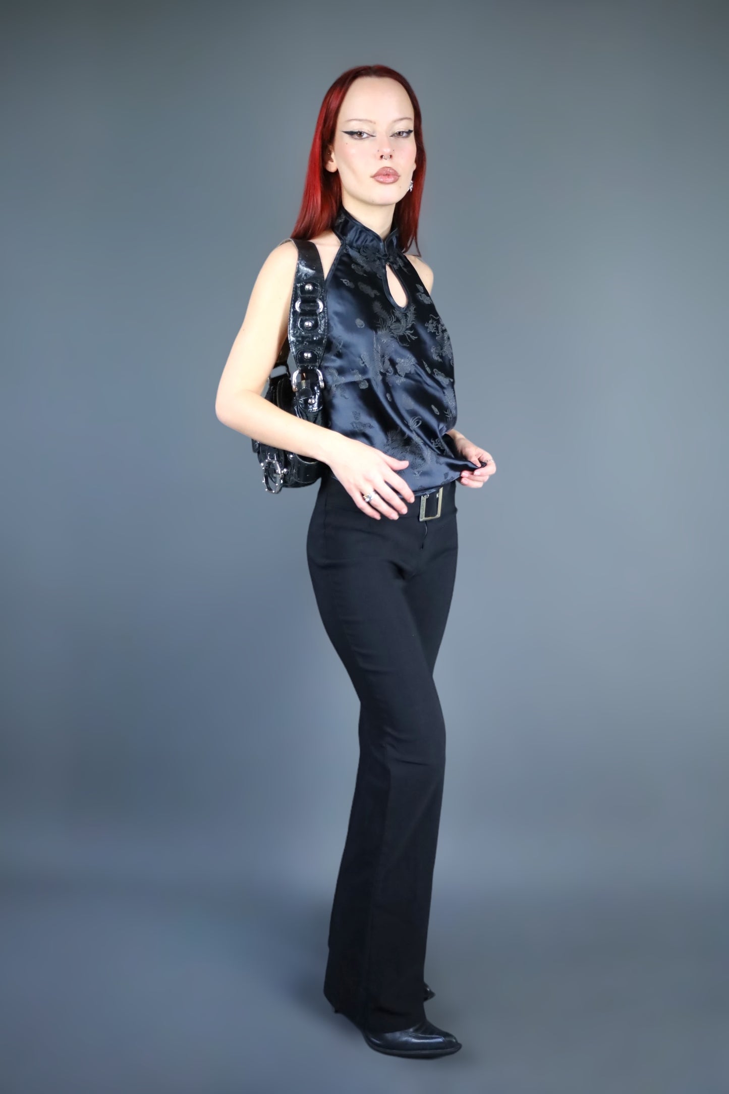 Pantalon flare noir ceinture intégrée