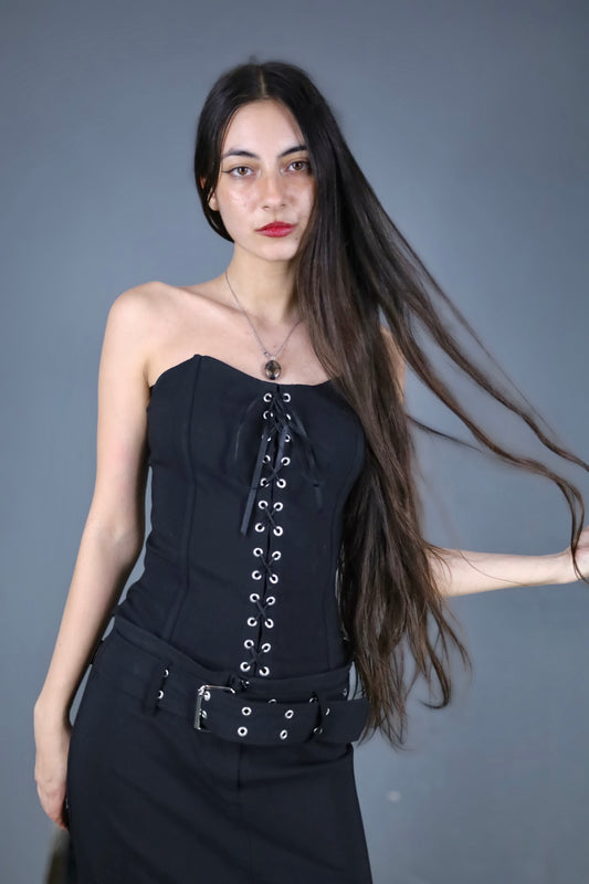 Top bustier noir à lacets