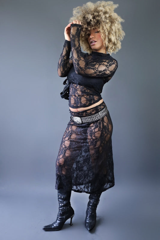Jupe longue en dentelle noire