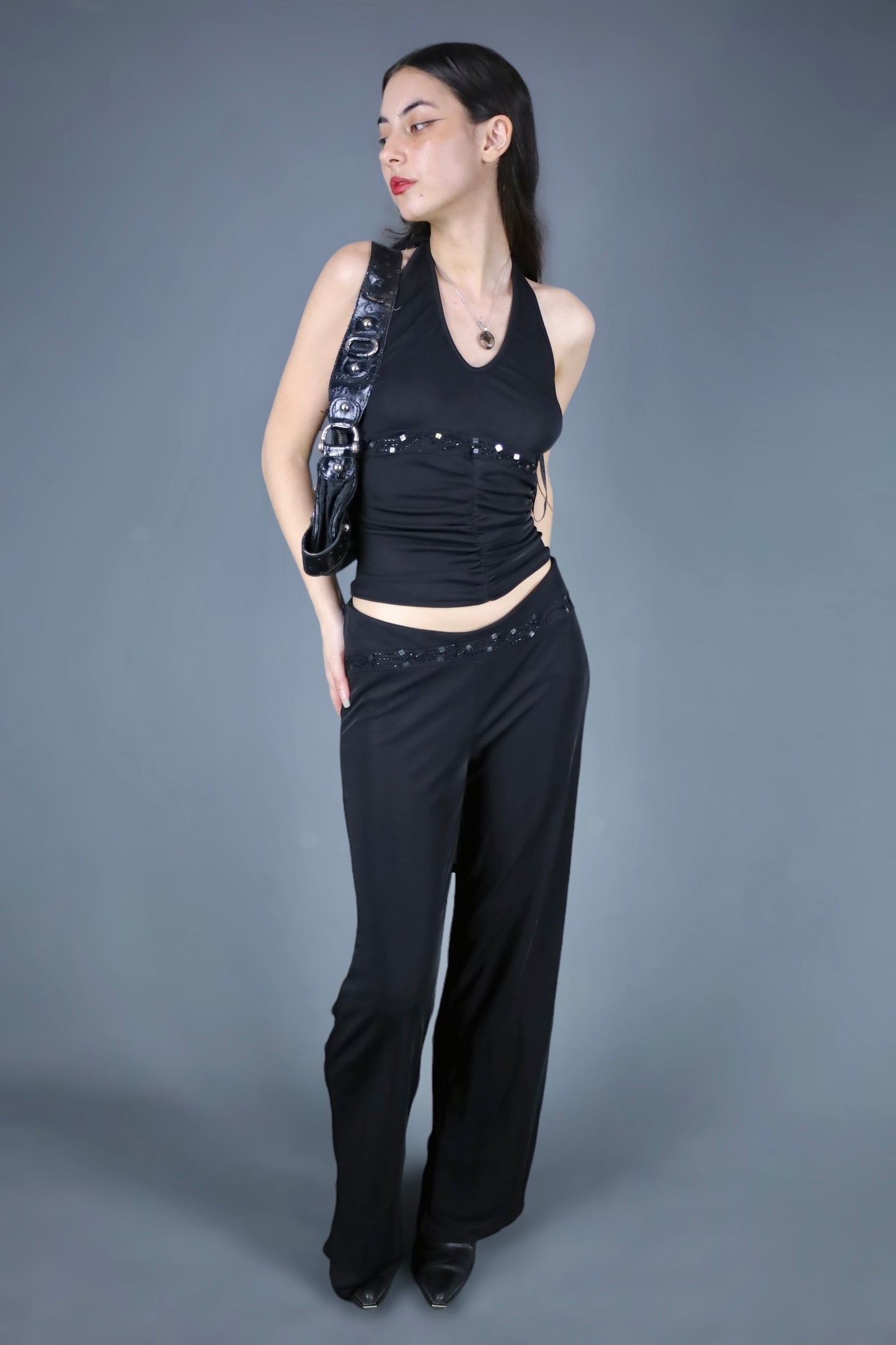 Ensemble top + pantalon noir à sequins