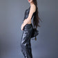 Pantalon flare en cuir noir