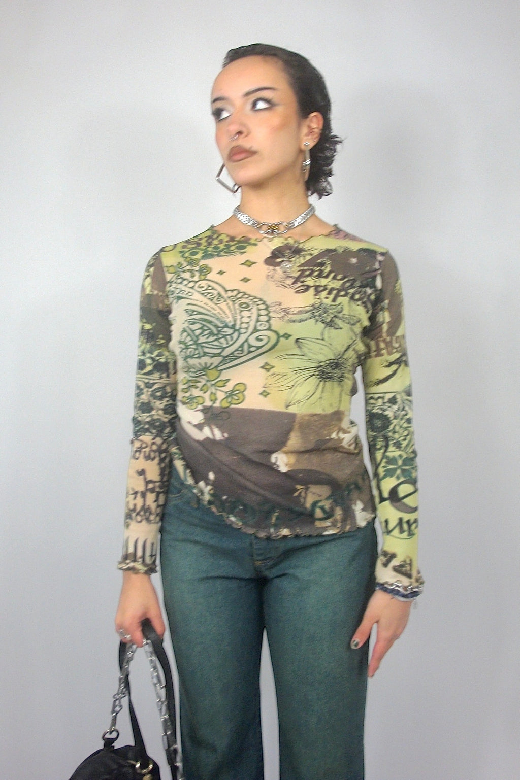 Top en mesh à imprimer vert