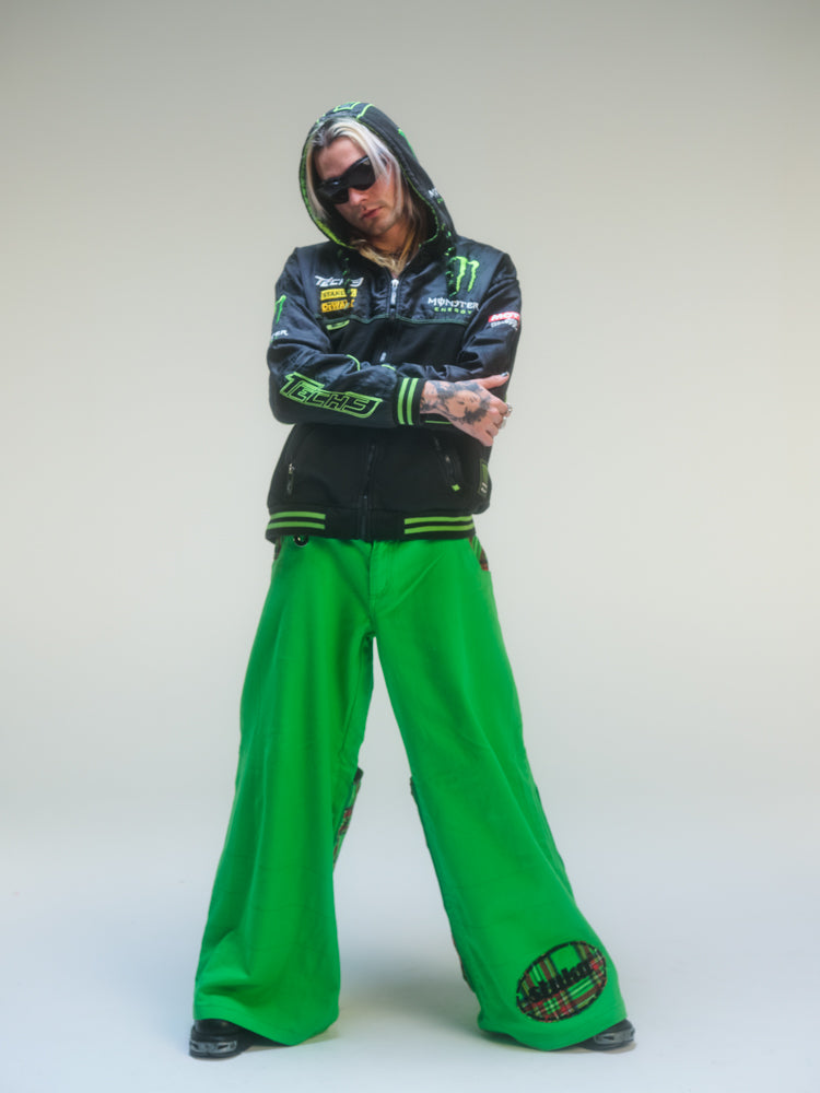 Pantalon baggy vert et tartan deadstock