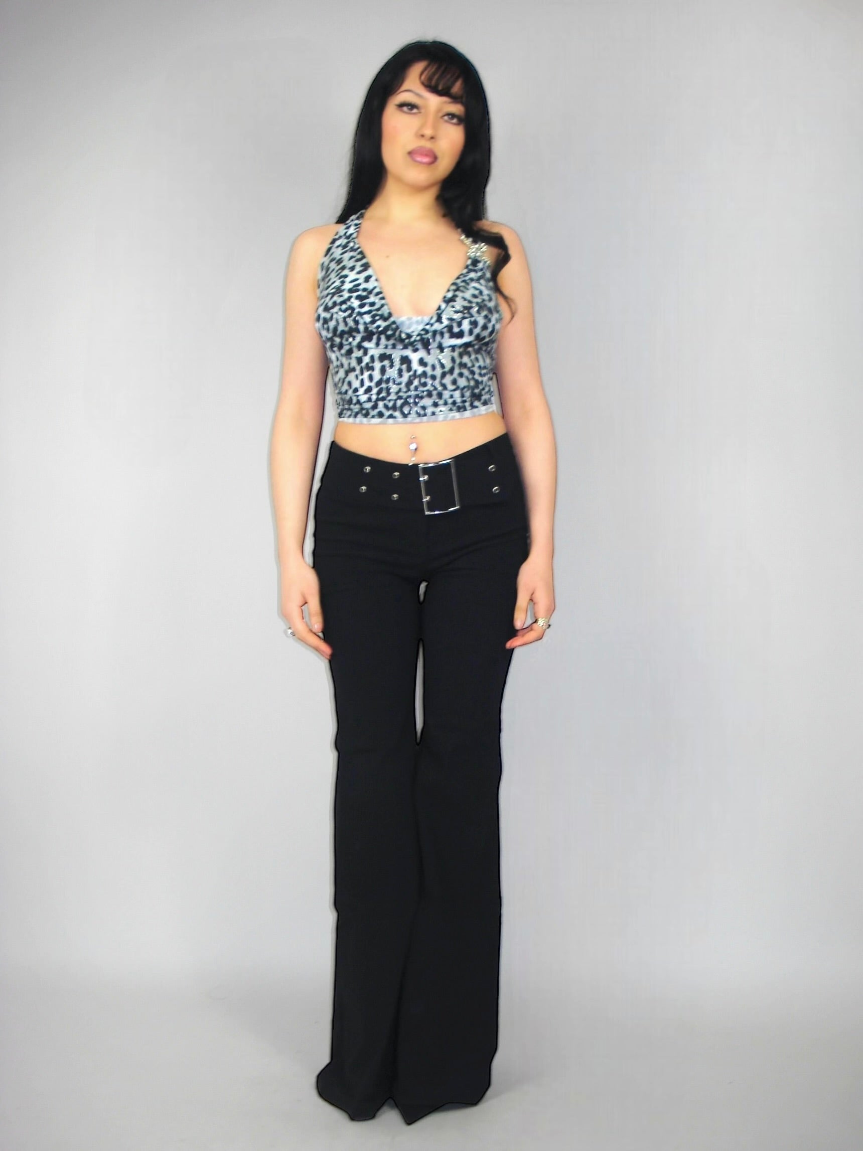 Pantalon flare noir à ceinture