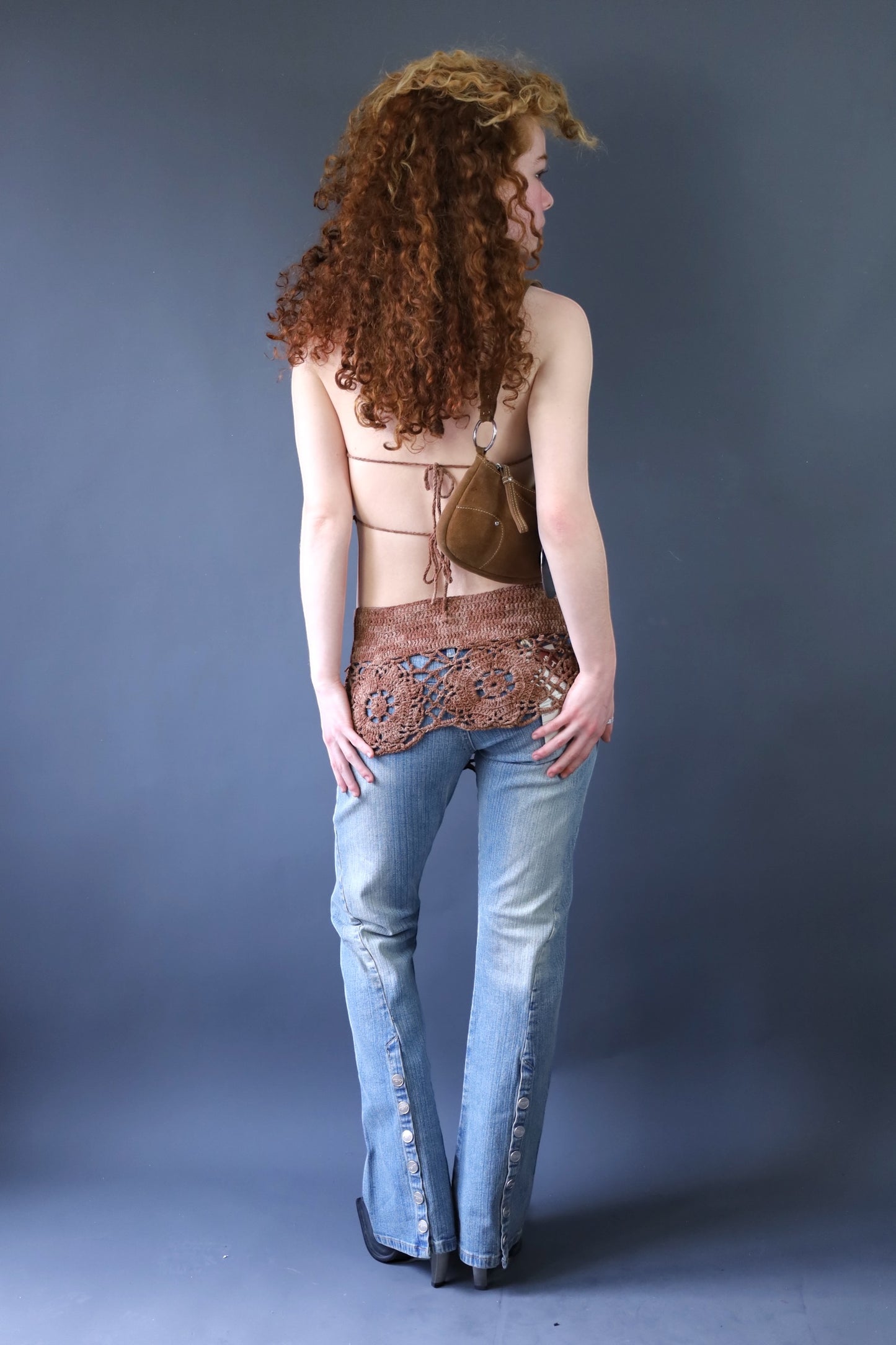 Ensemble top + jupe en crochet marron