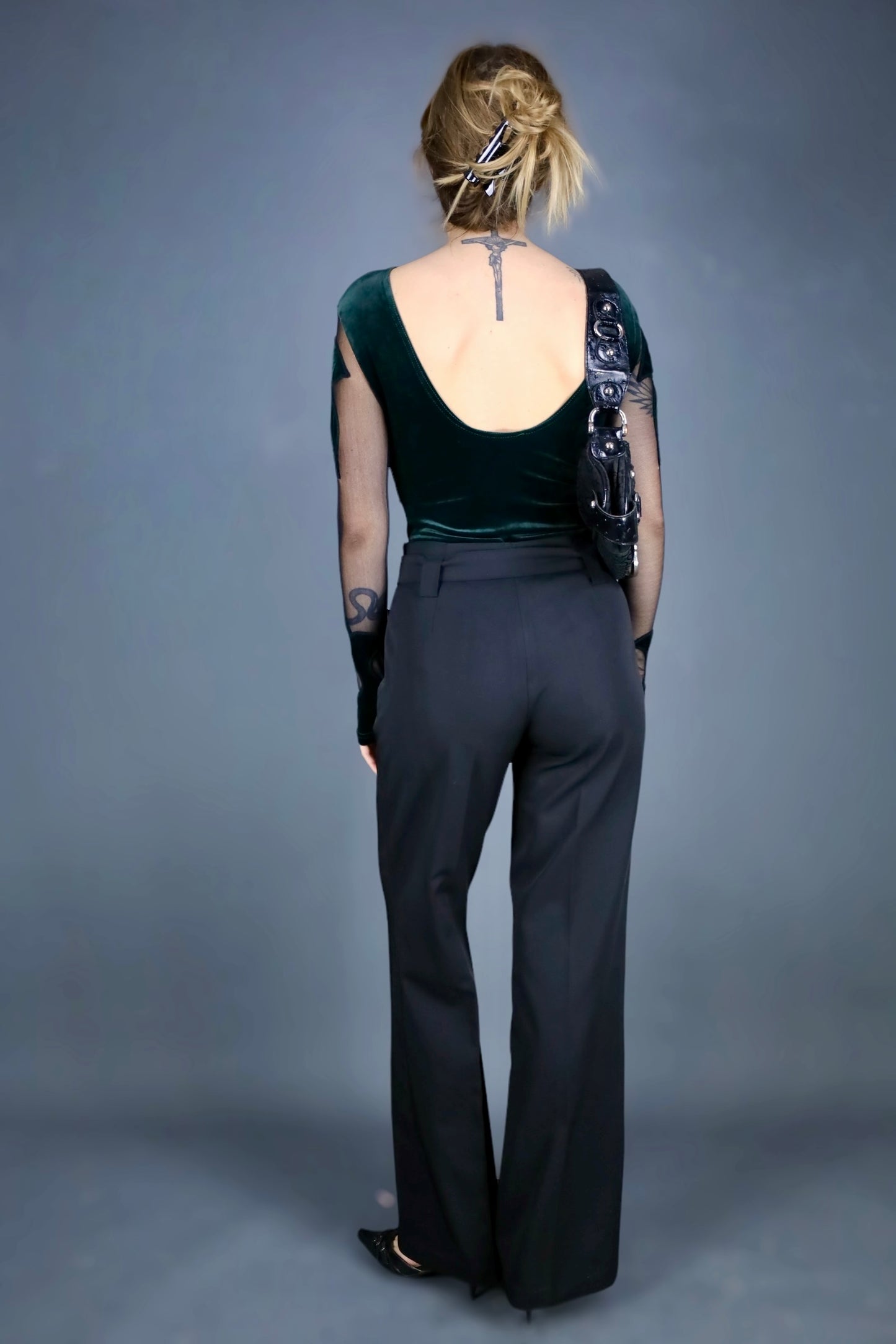 Pantalon flare noir ceinture intégrée