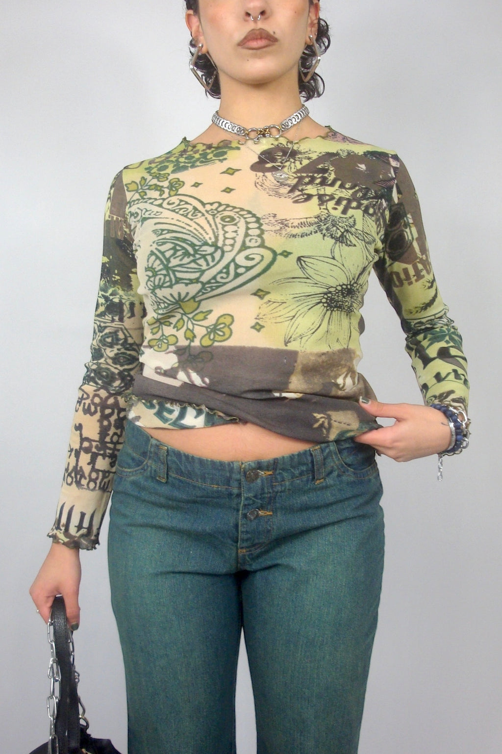 Top en mesh à imprimer vert