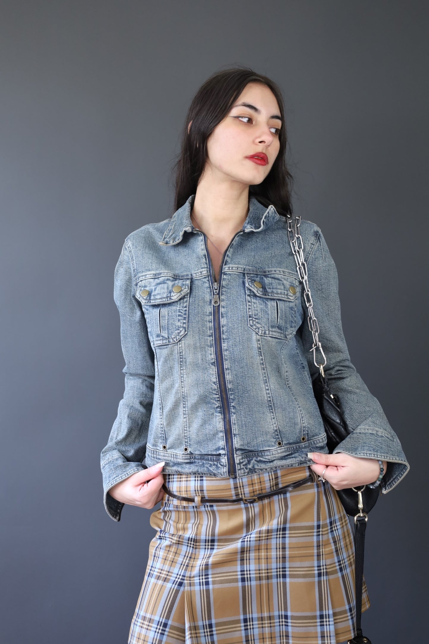 Veste en jean délavé à zip