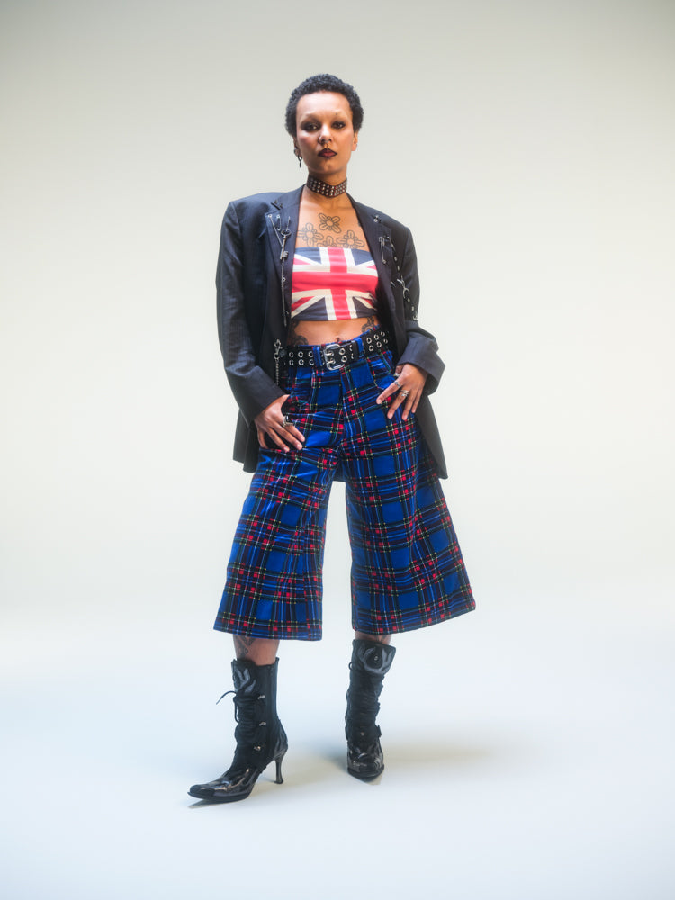 Short baggy tartan bleu deadstock