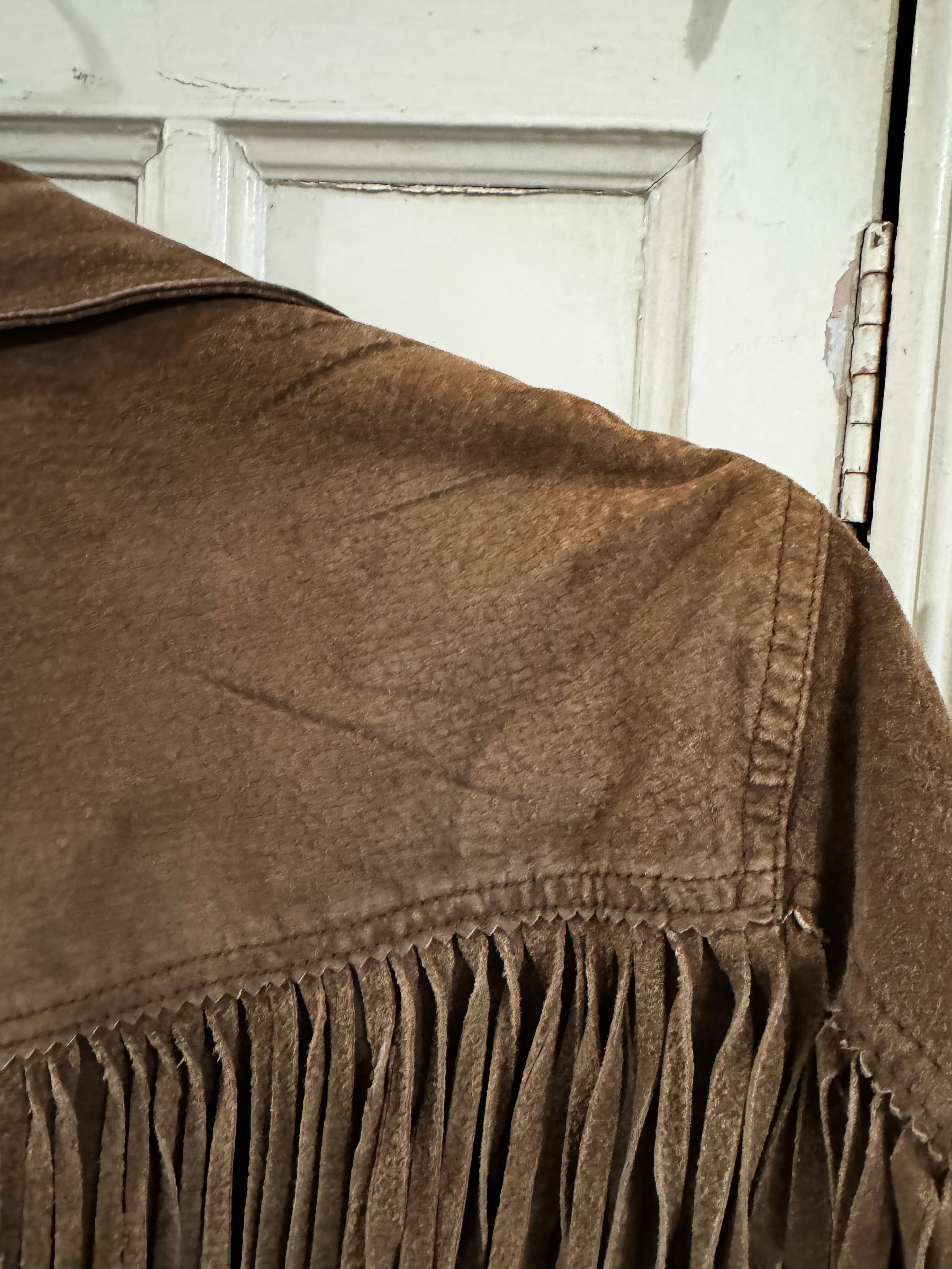 Veste à franges en daim marron