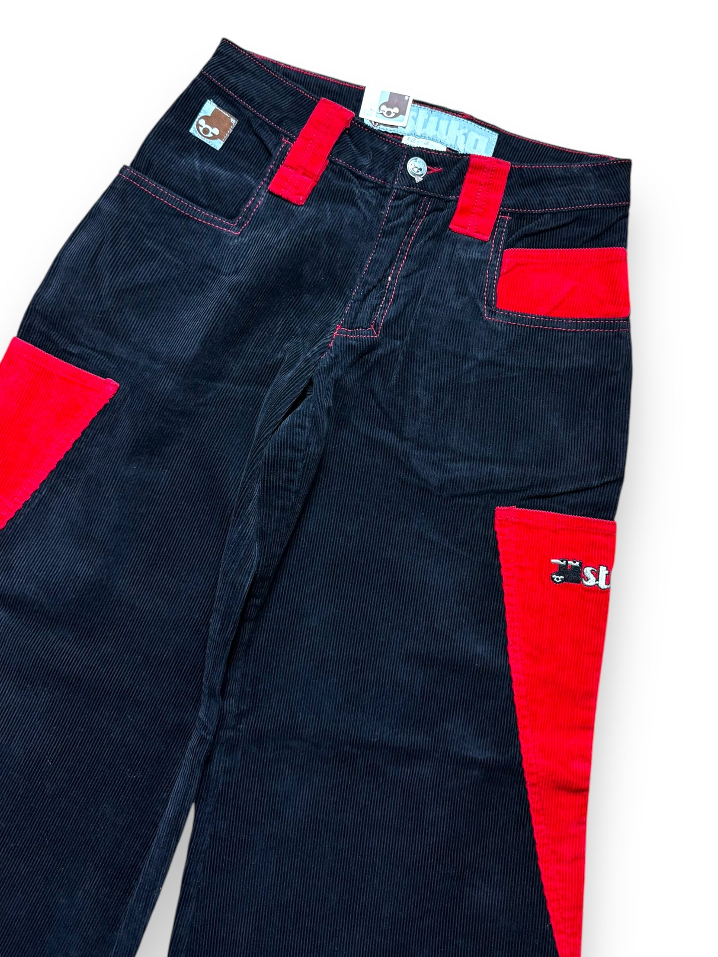 Pantalon baggy velours noir et rouge deadstock