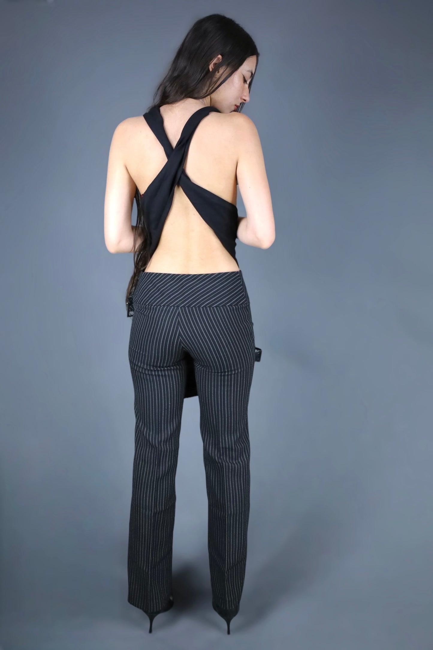 Pantalon à rayures flare taille basse