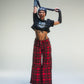 Pantalon baggy tartan rouge deadstock