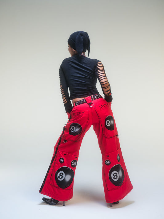 Pantalon baggy rouge à boules de billard deadstock