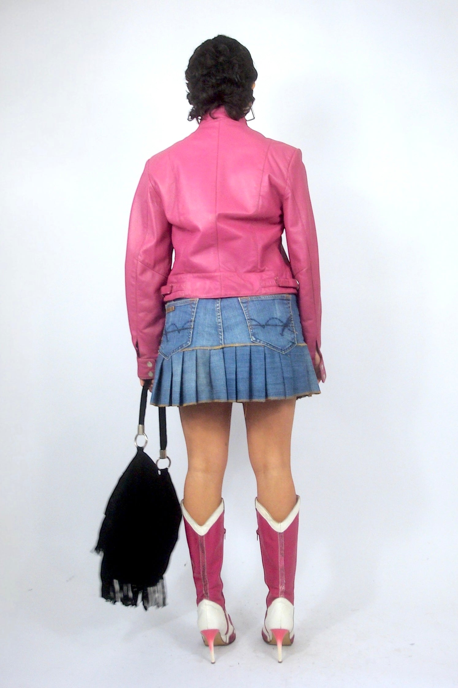Veste de biker en cuir rose