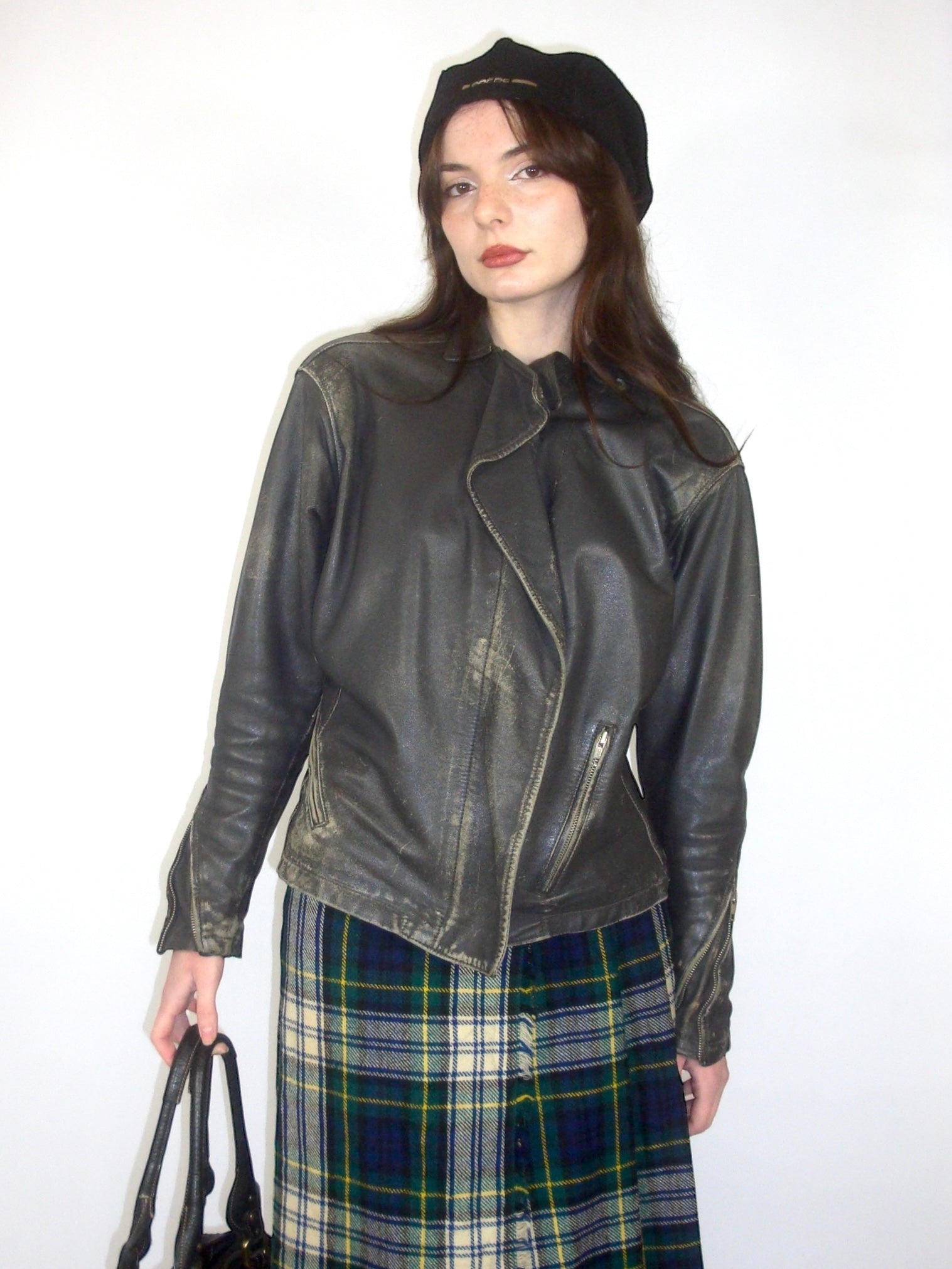 Veste en cuir patiné
