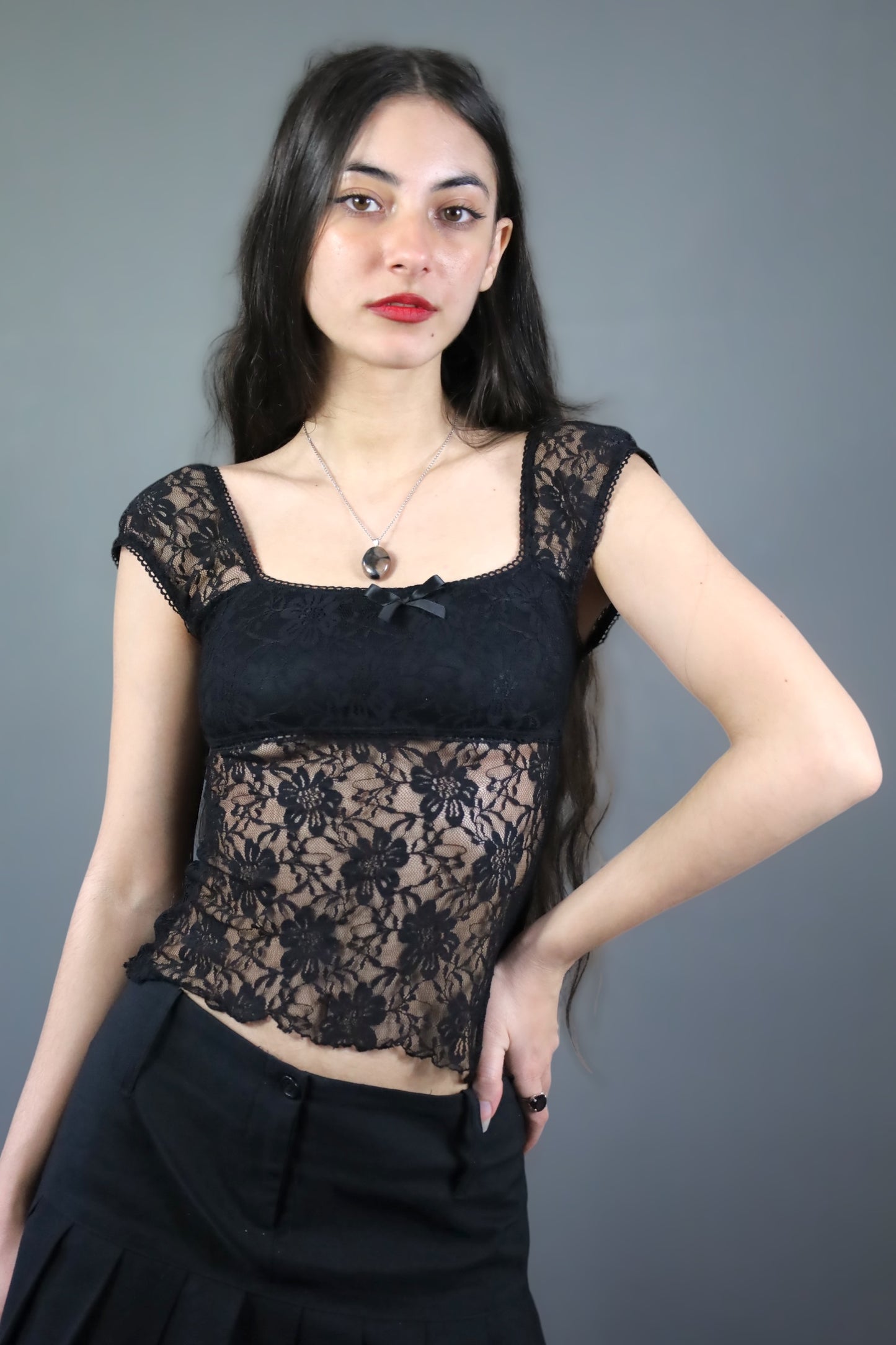 Top Babydoll en dentelle noire