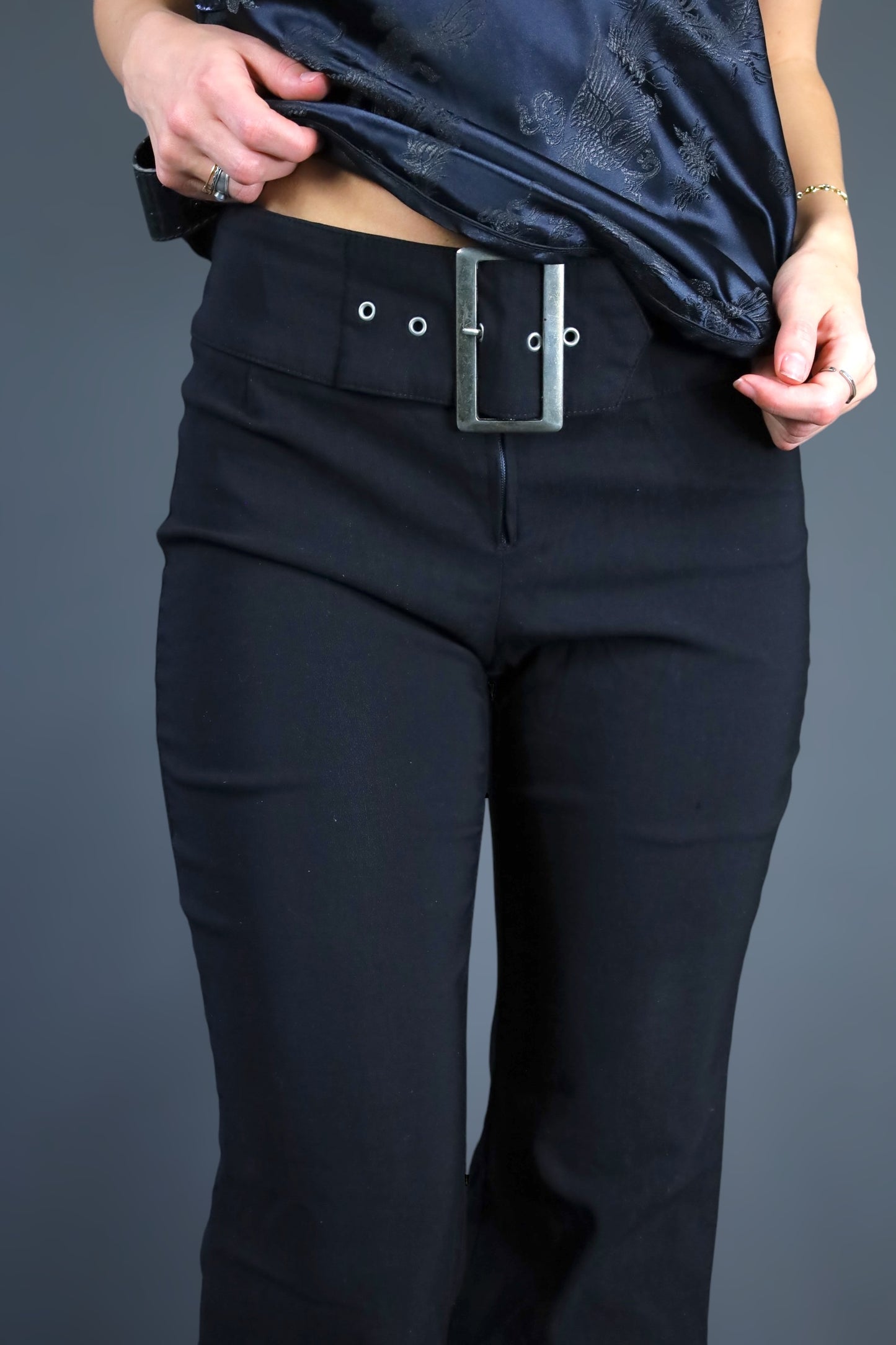 Pantalon flare noir ceinture intégrée