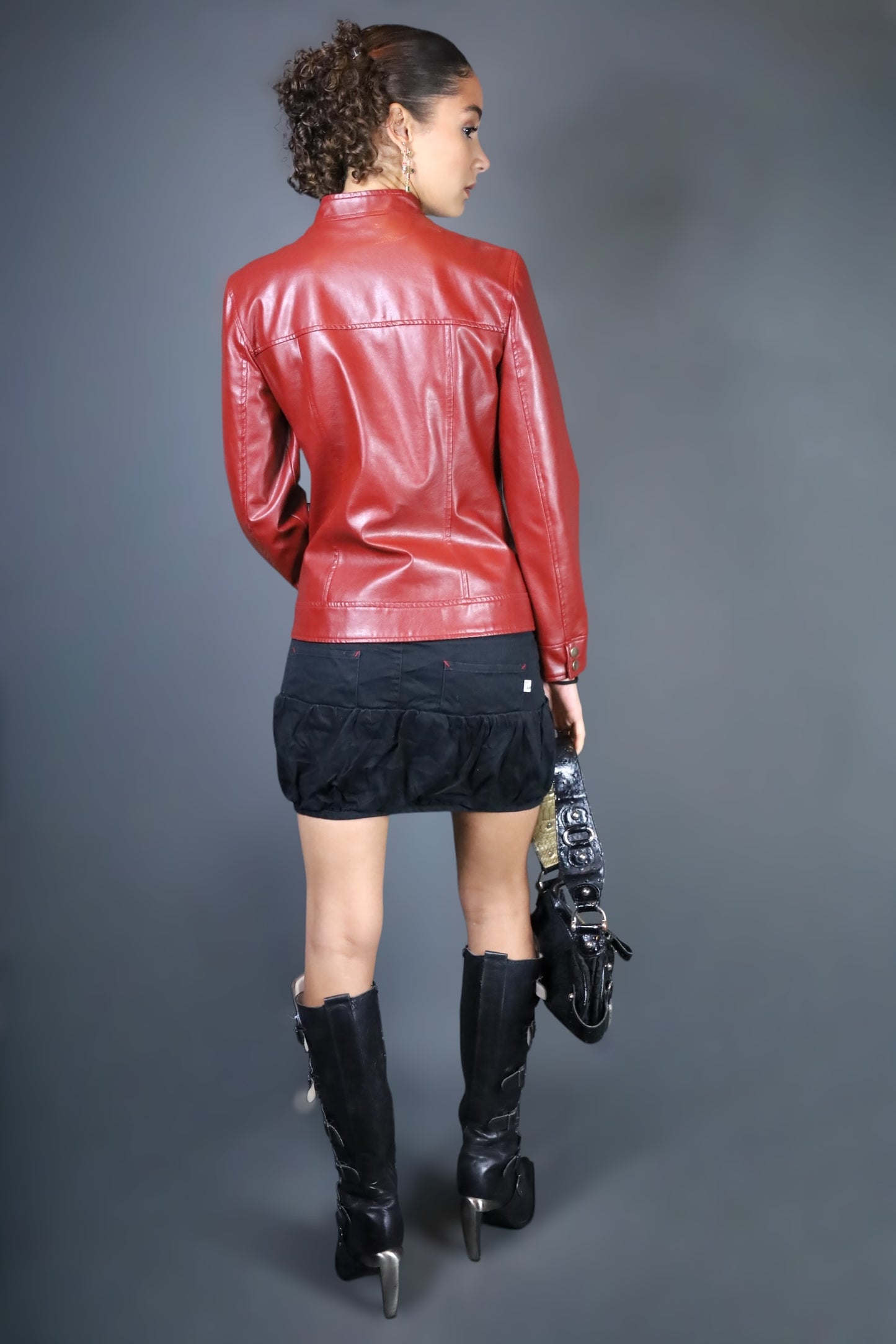 Veste de biker en similicuir bordeaux