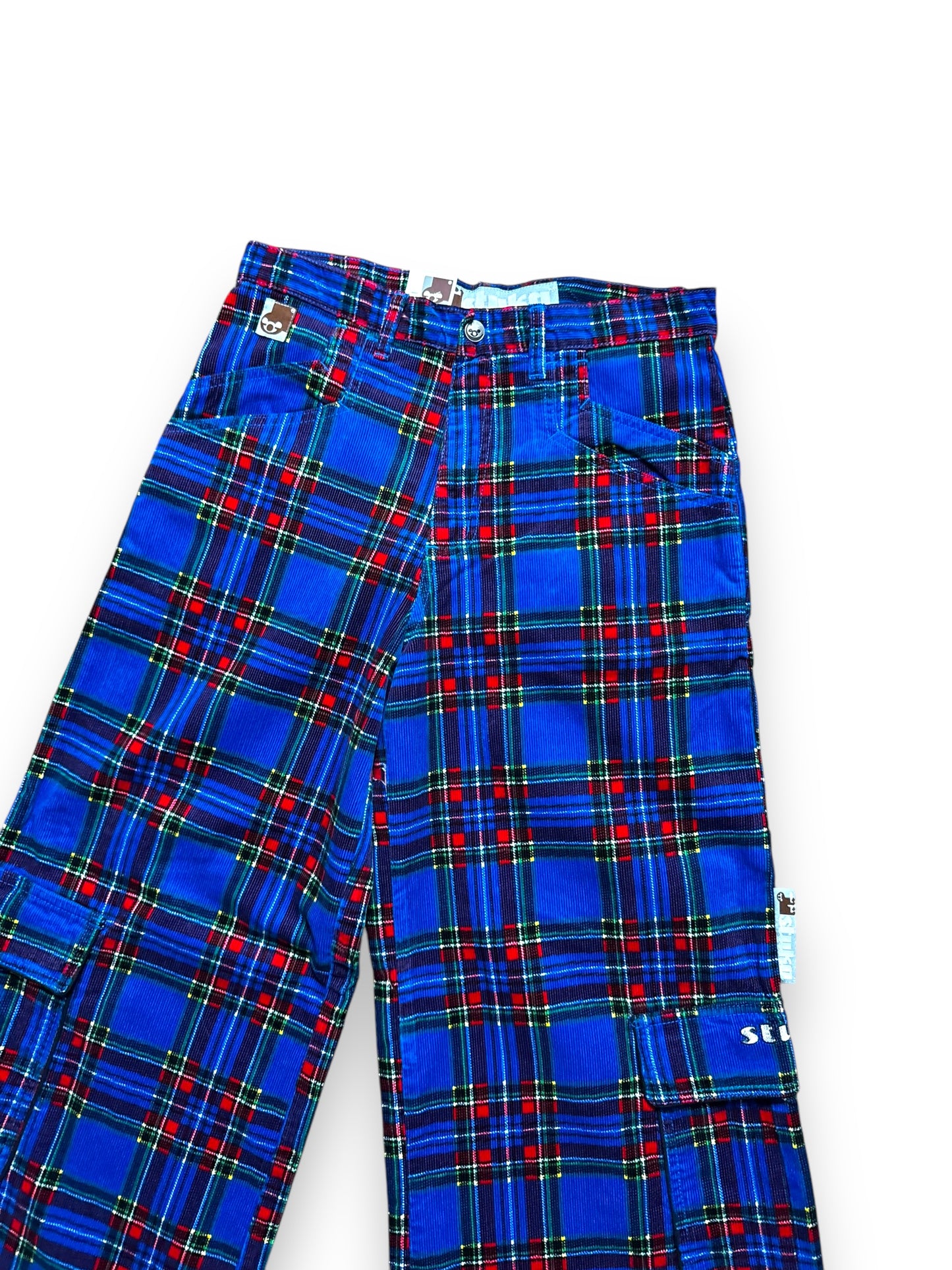 Pantalon baggy tartan bleu deadstock