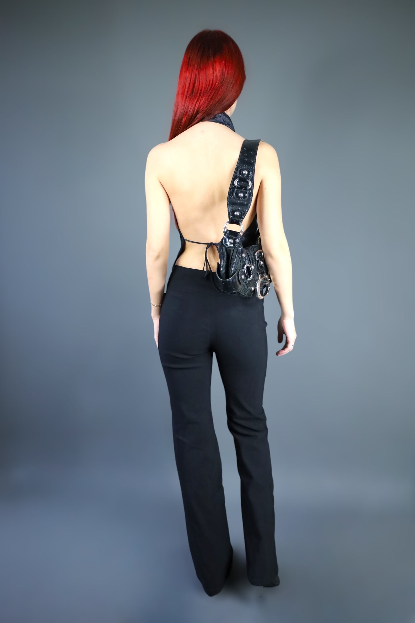 Pantalon flare noir ceinture intégrée