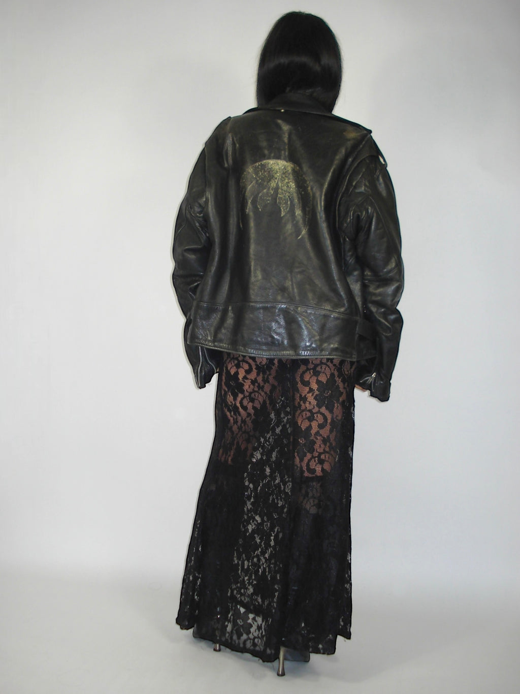 Veste en cuir noir oversize