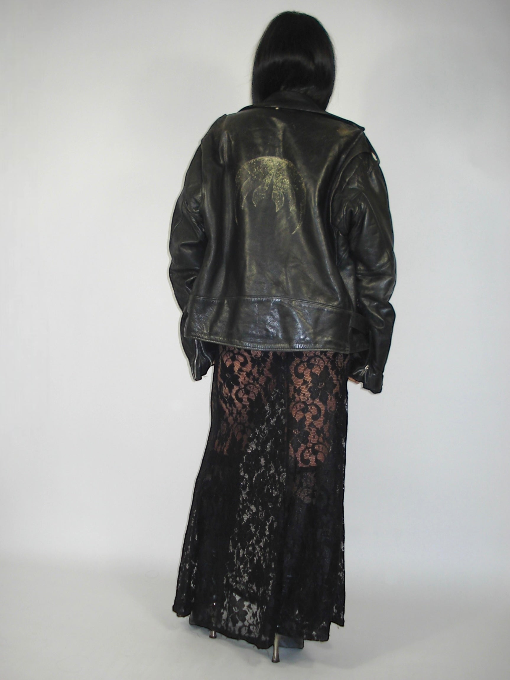 Veste en cuir noir oversize