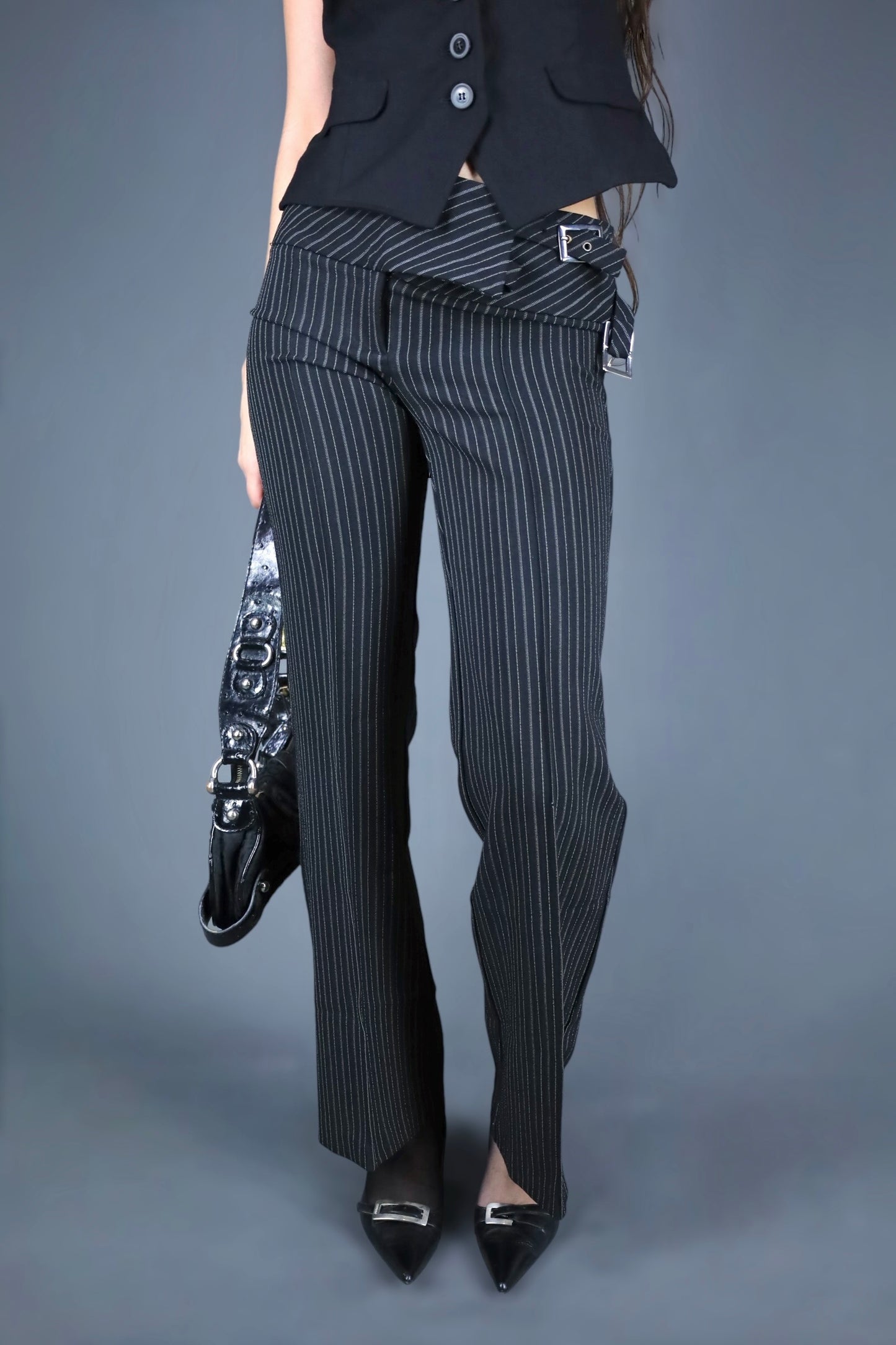 Pantalon à rayures flare taille basse