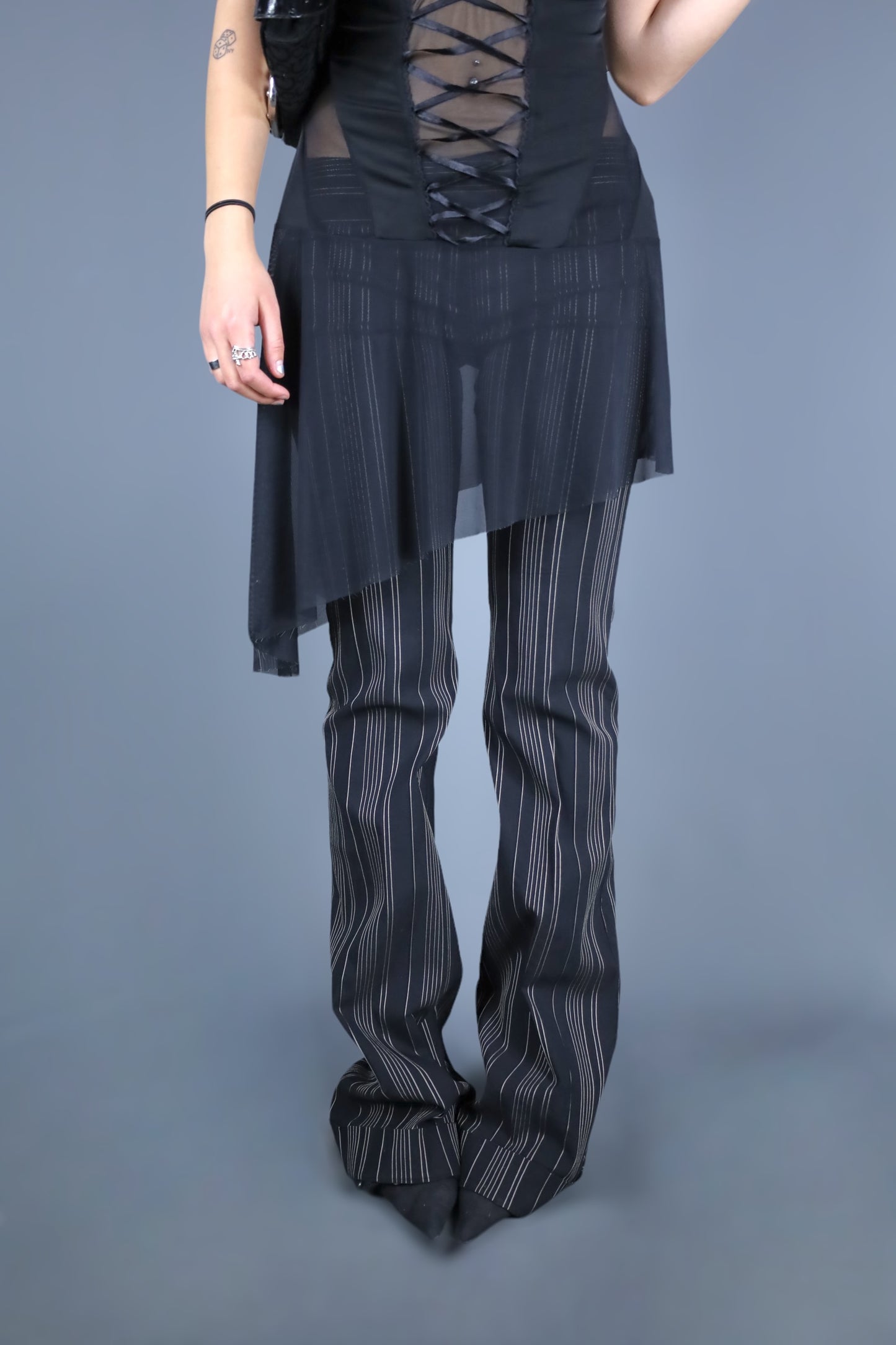 Pantalon à rayures flare taille basse