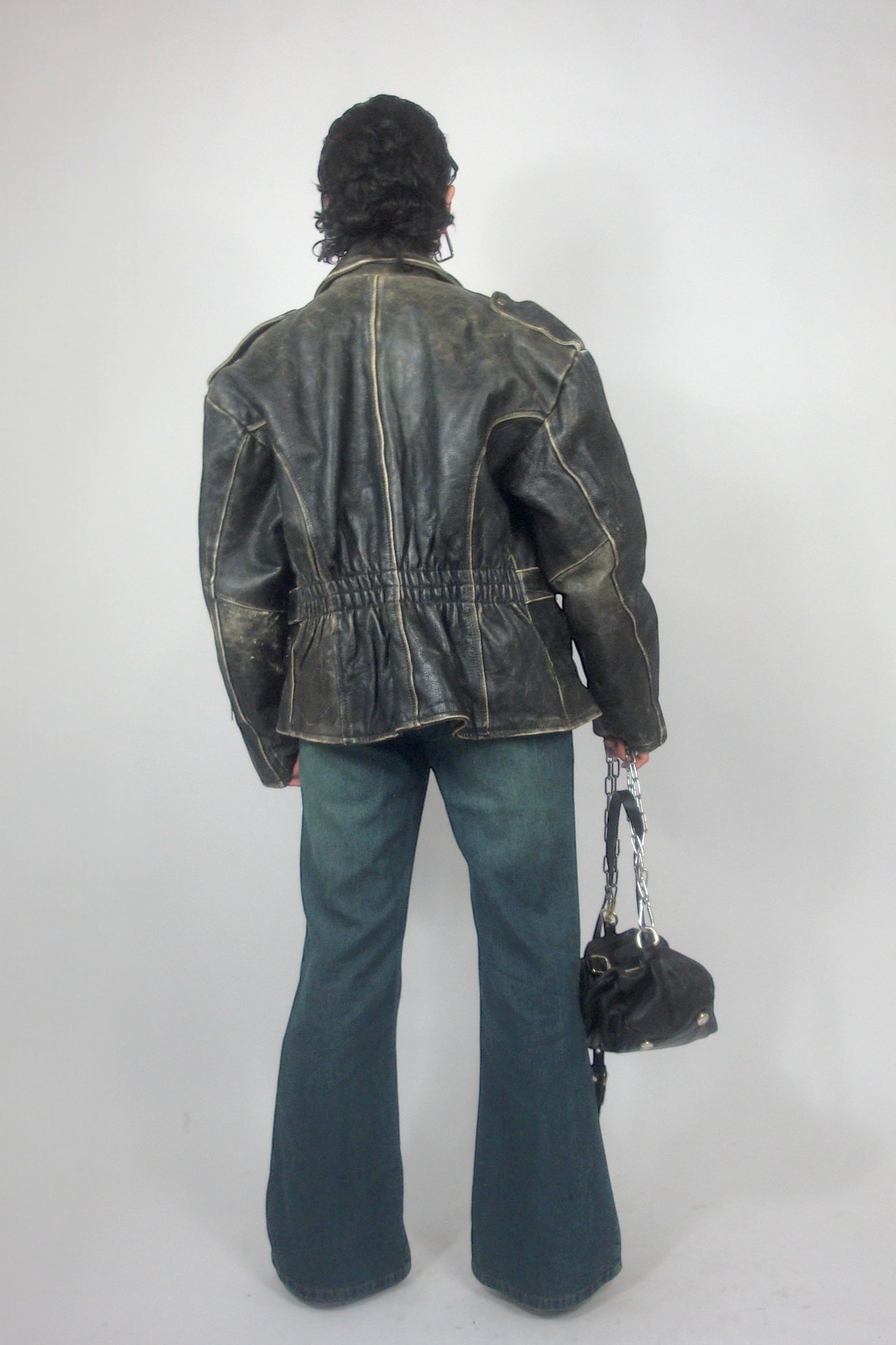 Veste oversize en cuir patiné