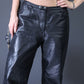 Pantalon flare en cuir noir