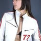 Veste en cuir blanc et rouge