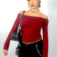 Top off shoulder rayé rouge