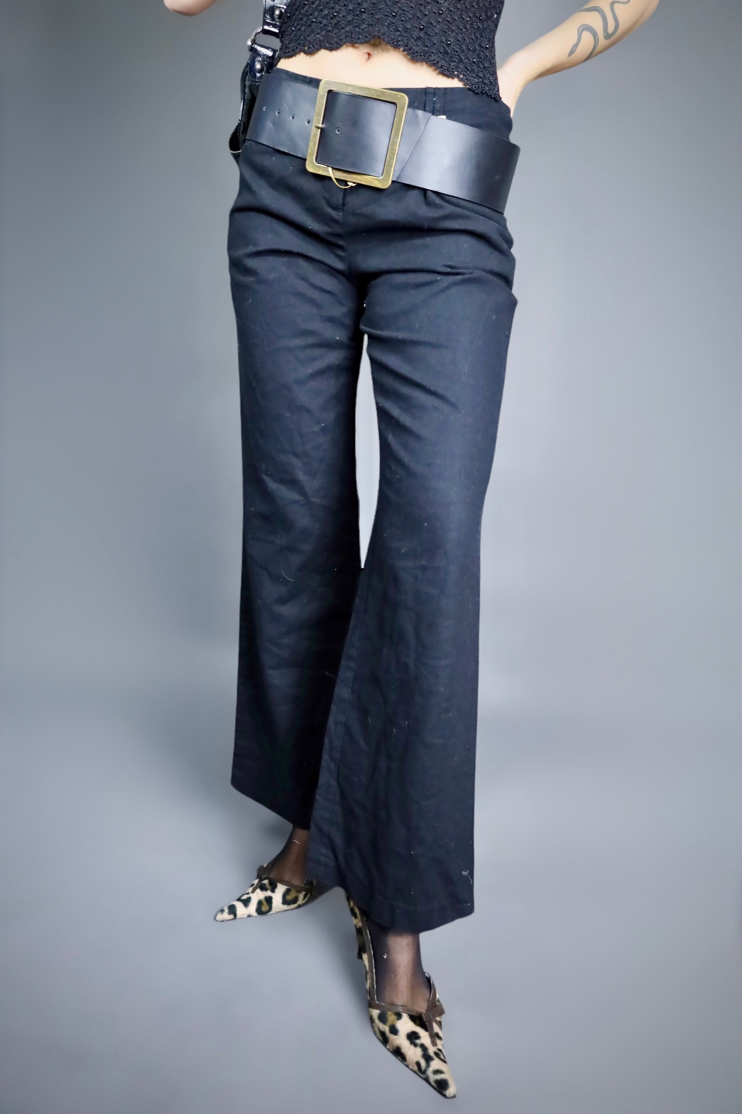 Pantalon flare noir en lin