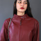 Veste de biker en similicuir bordeaux