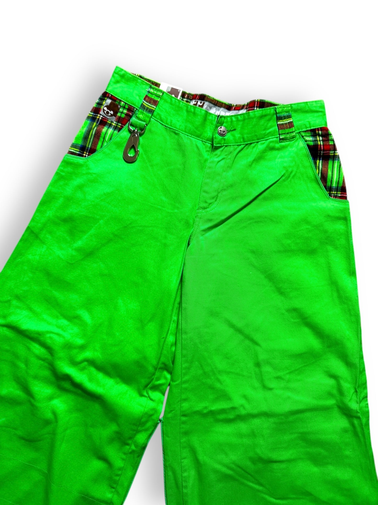 Pantalon baggy vert et tartan deadstock