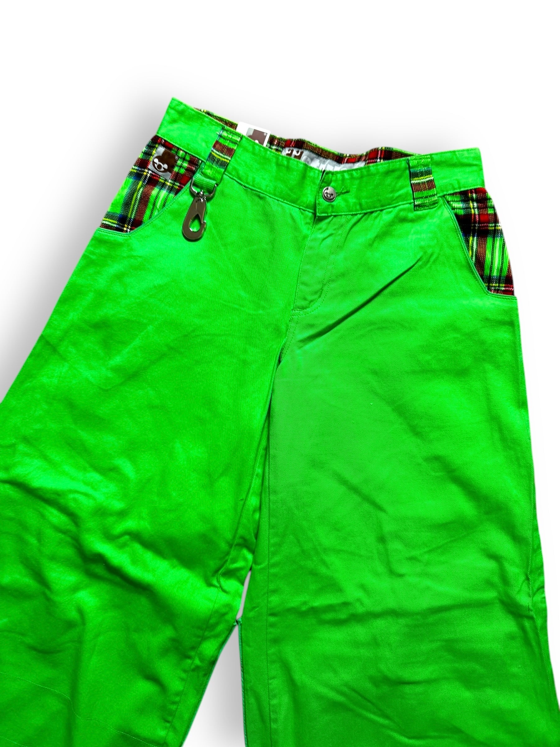 Pantalon baggy vert et tartan deadstock