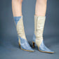 Botte pointues en cuir beige et bleu