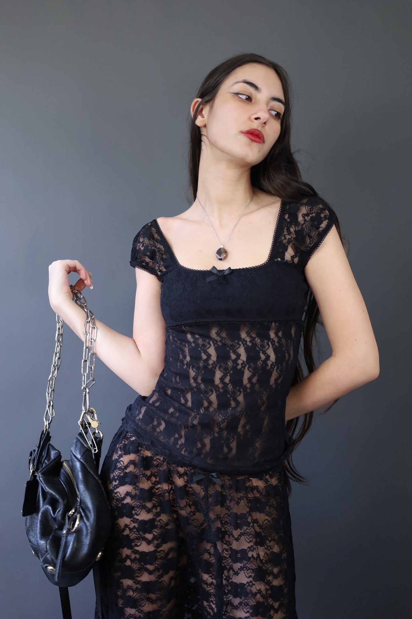 Top Babydoll en dentelle noire