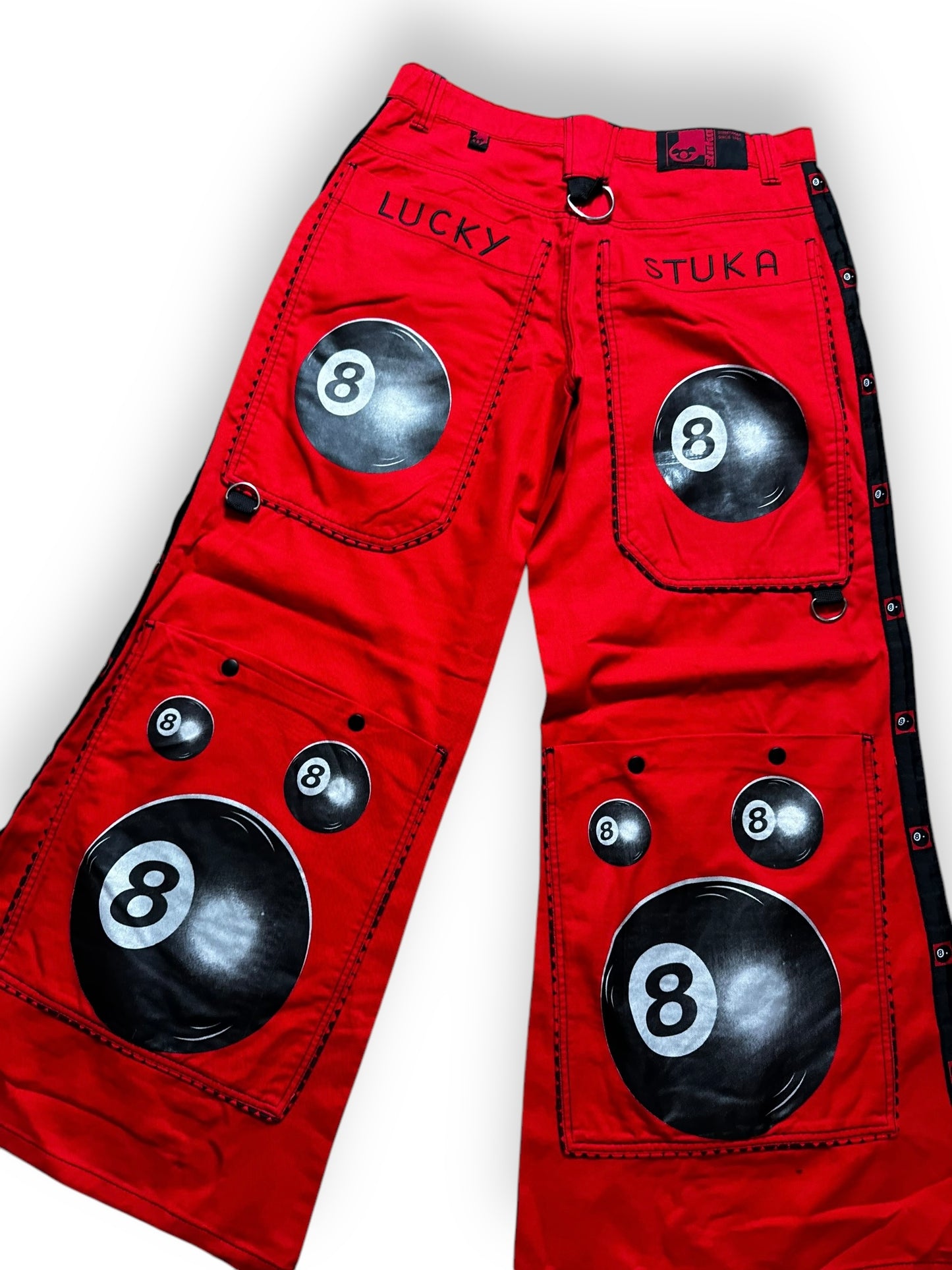 Pantalon baggy rouge à boules de billard deadstock