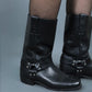 Bottes de biker en cuir noir