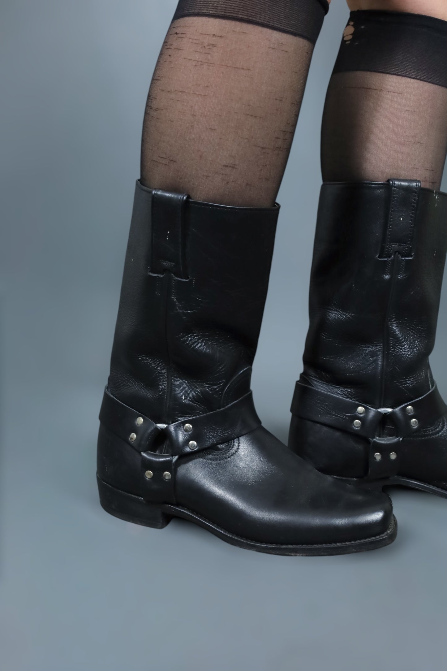 Bottes de biker en cuir noir