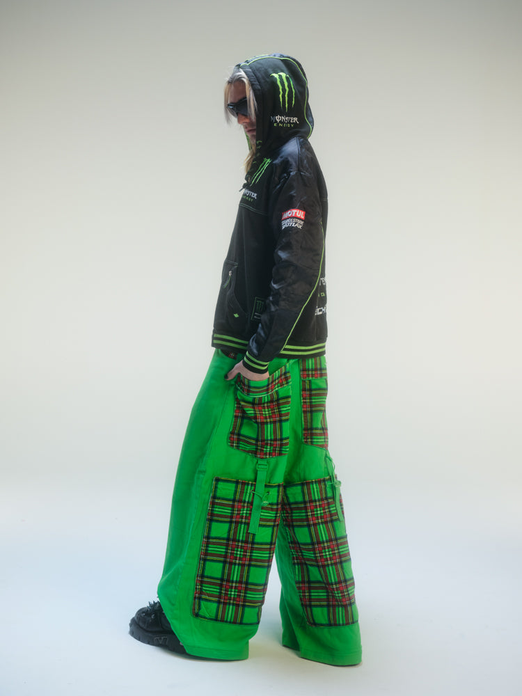 Pantalon baggy vert et tartan deadstock